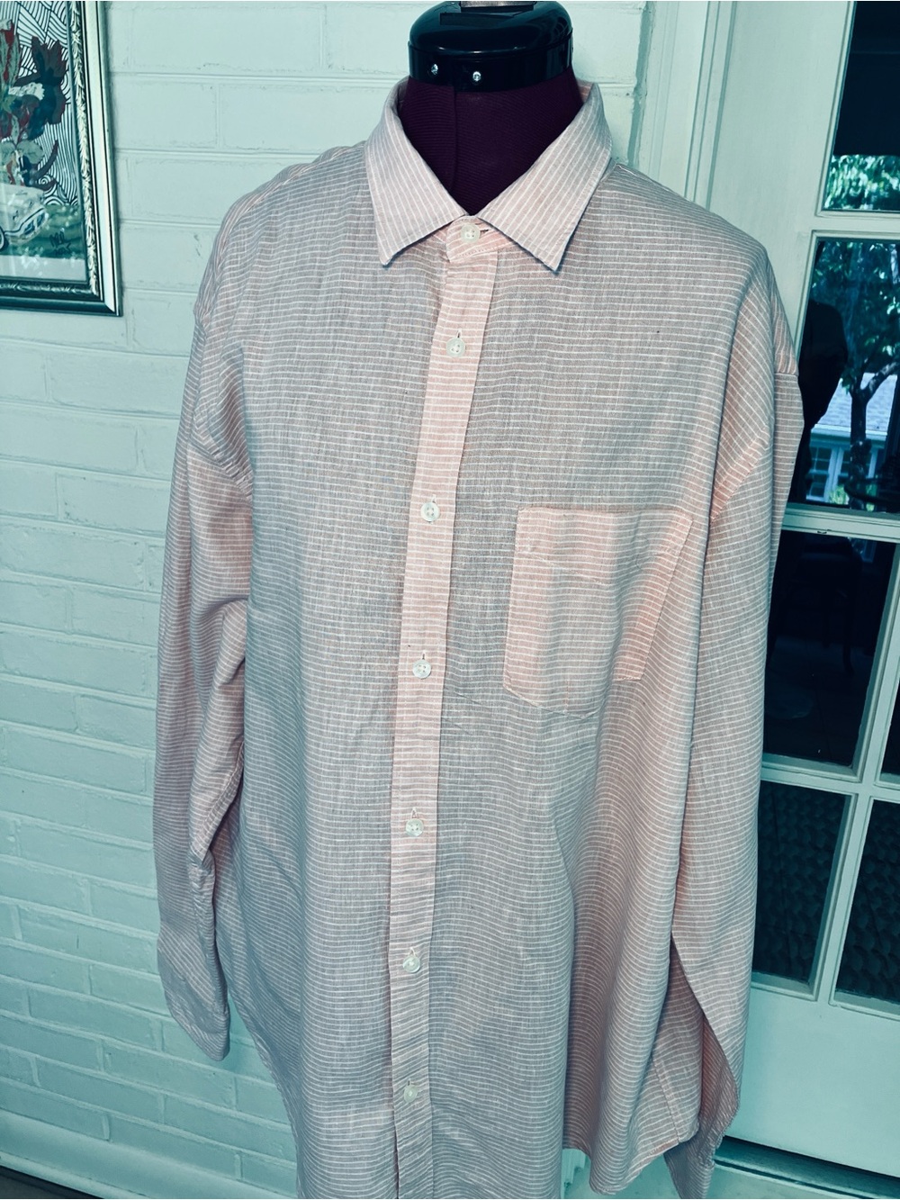 Old Navy | Linen Cotton Button Down Shirt | Pink & White Stripe | Size XL
